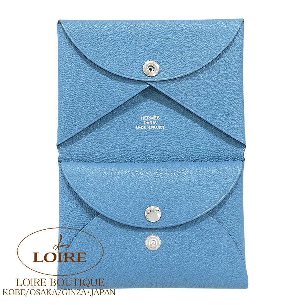 エルメス　カルヴィ デュオ ケース付きカードケース　ブルー エルメス カルヴィ デュオ カードケース 名刺入れ コインケース ブルー