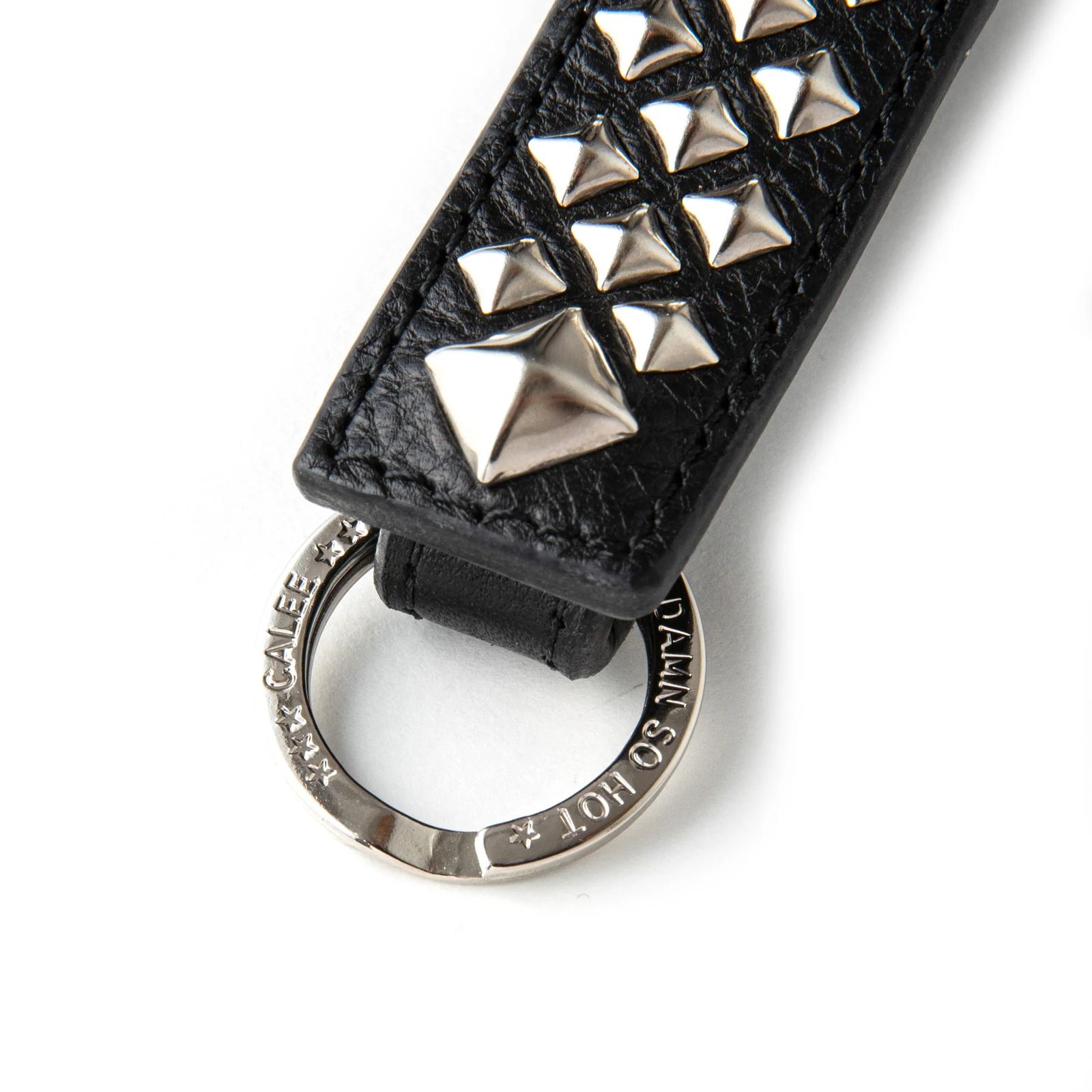 CALEE - STUDS LEATHER SNAP KEY RING (BLACK) / スタッズ レザー