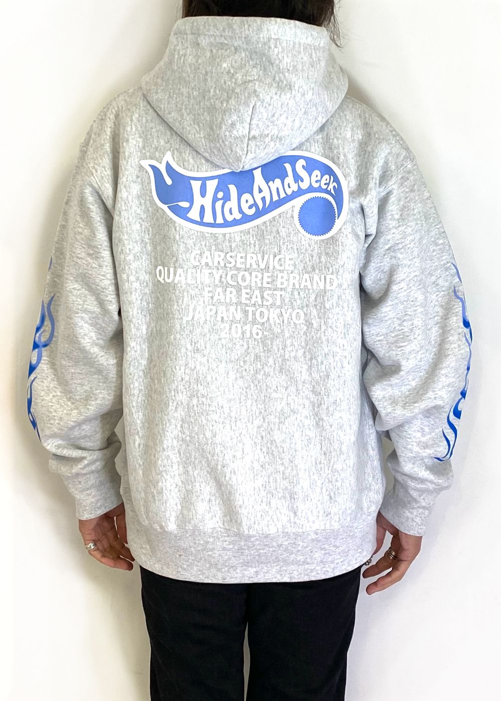 HIDE AND SEEK - ×CARSERVICE HOODED SWEAT SHIRT (H-GRAY) / カー