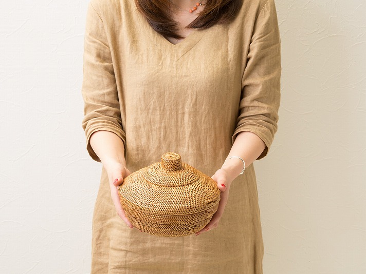 アタ製バスケット / 蓋付き【50786】 /アジアン雑貨・バリ雑貨