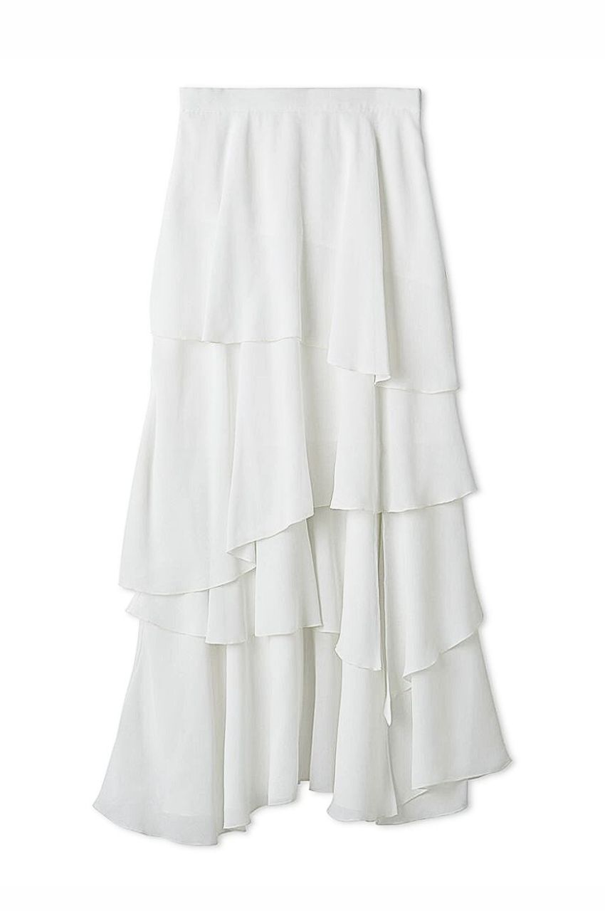 FRAY I.D - セミシアーティアードスカート (WHT) ポリエステル / 軽量