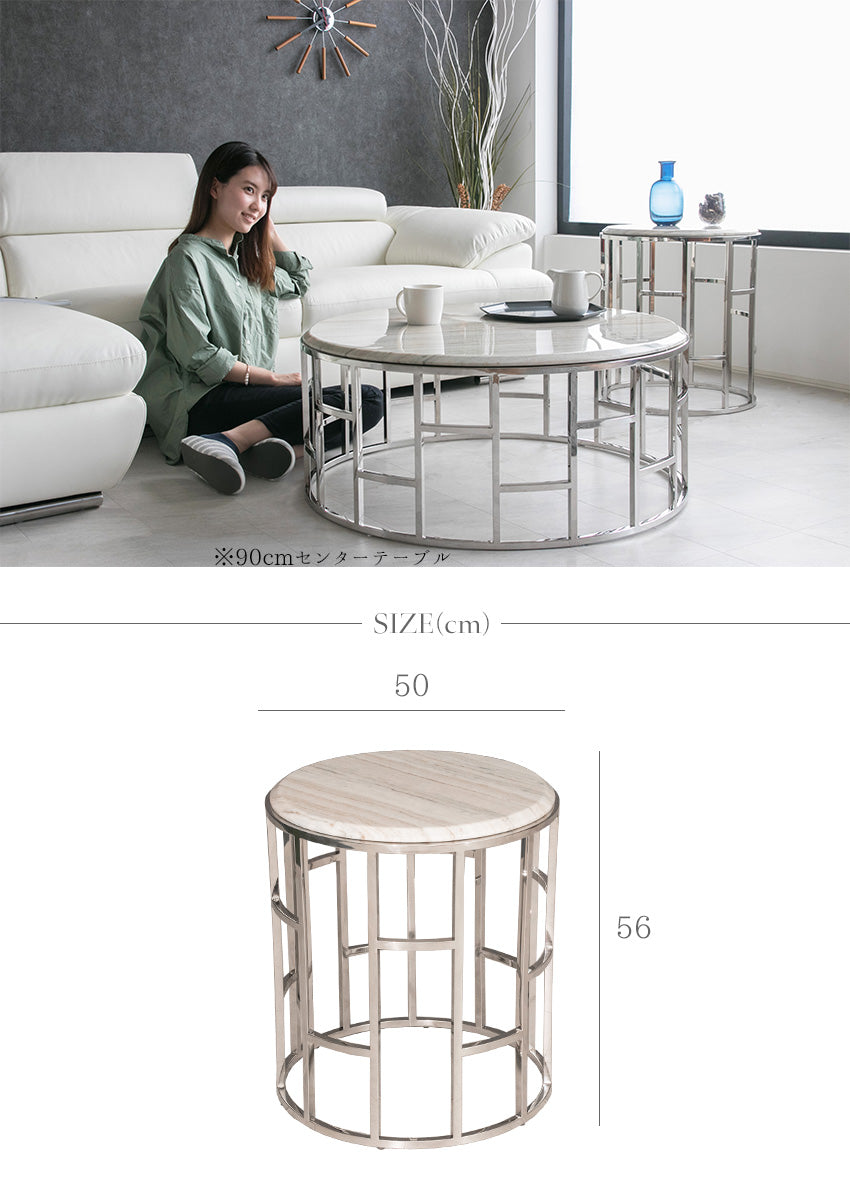 lushroom サイドテーブル 天然大理石 ホワイト 丸 ナイトテーブル 円形