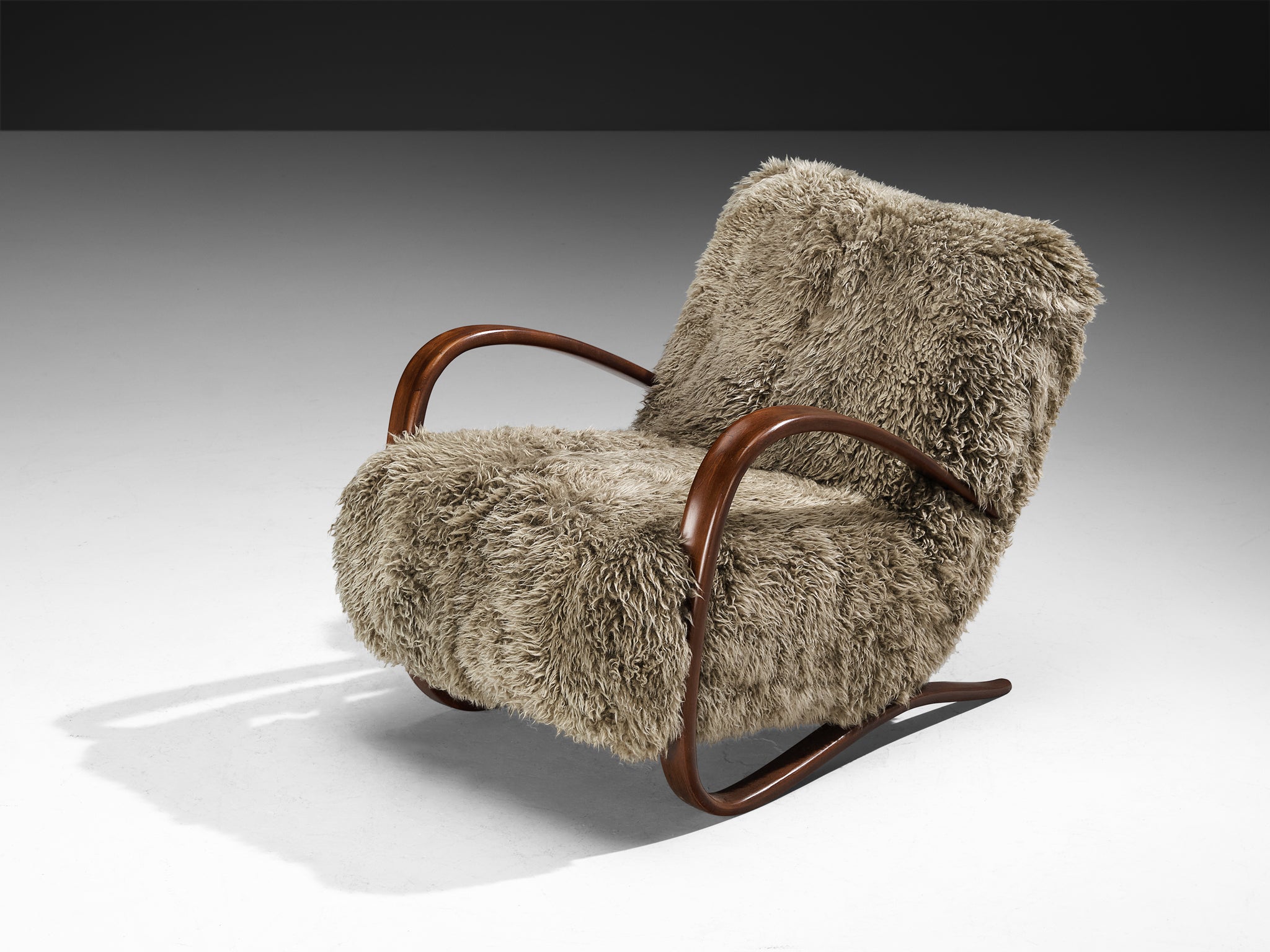 Jindřich Halabala Lounge Chair in Grey Lambswool