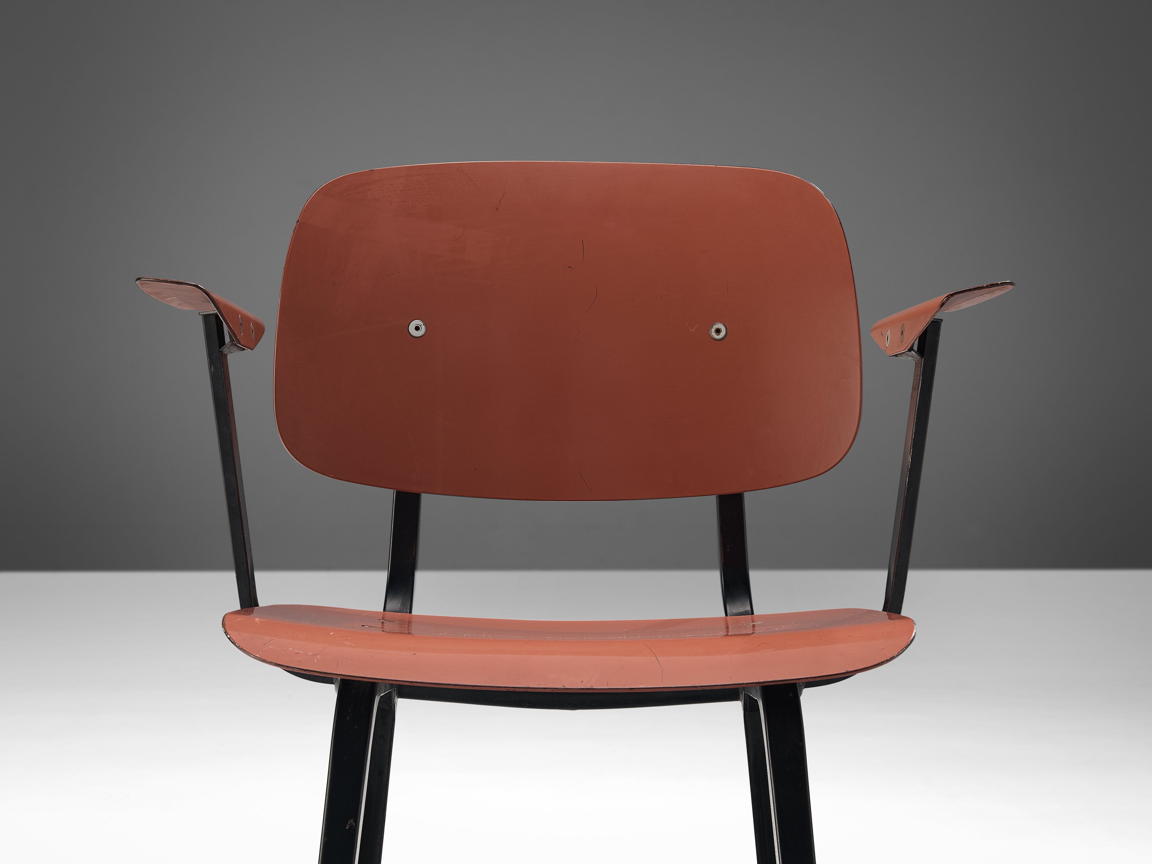 Friso Kramer 'Revolt' Chair in Matte Red Lacquered Ciranol and Metal