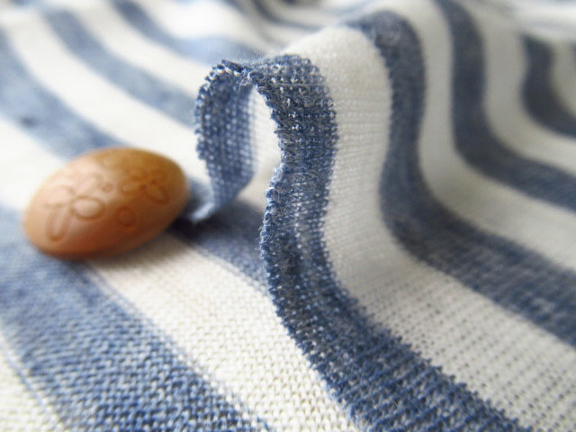 アパレル使用反】 リネン100％天竺ボーダーニット 杢サックスブルー