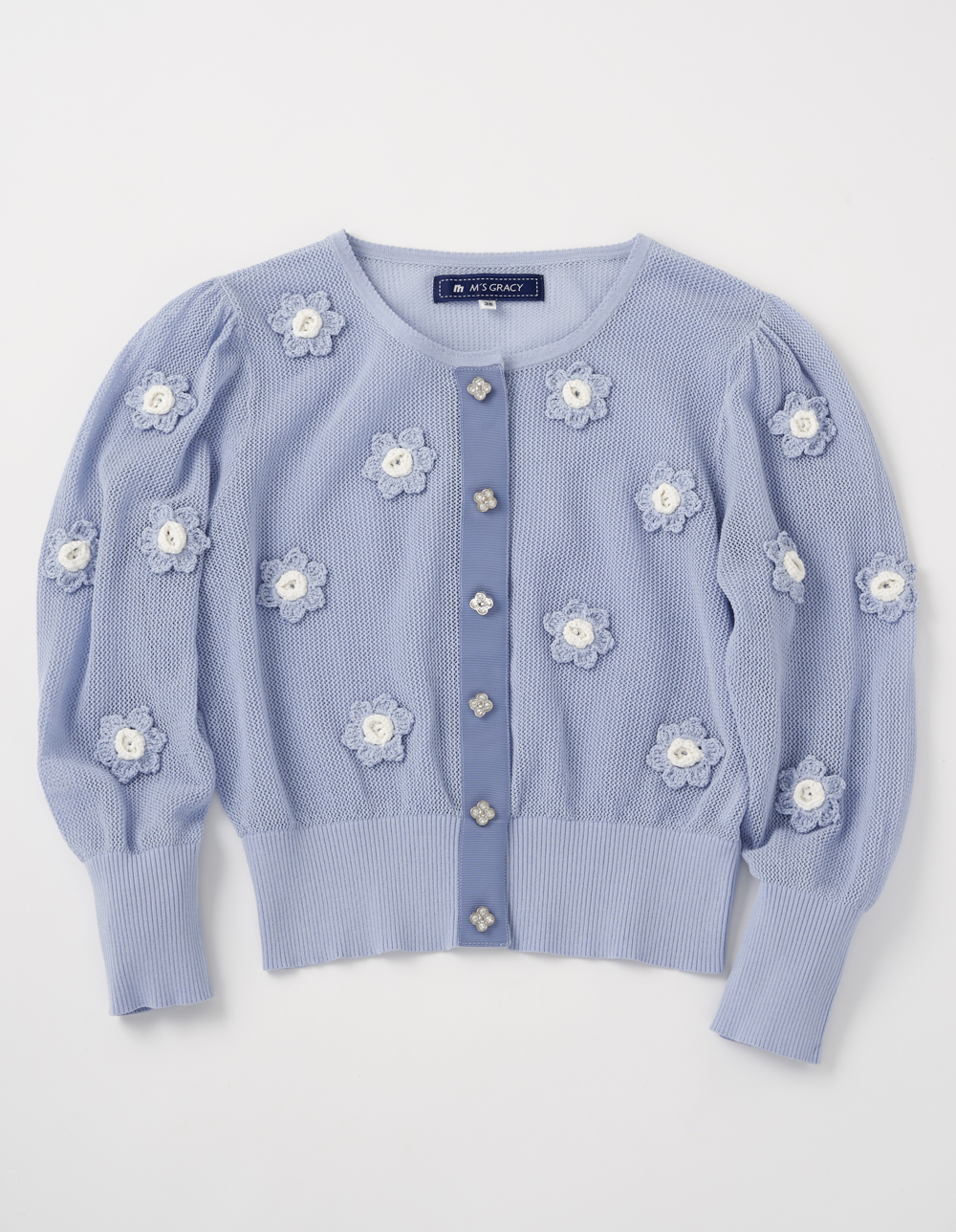フラワー付き透かしニットカーディガン | msgracy