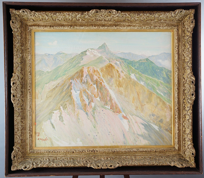 足立真一郎油彩画額「槍ヶ岳 北穂にて」 / | Natsume Books