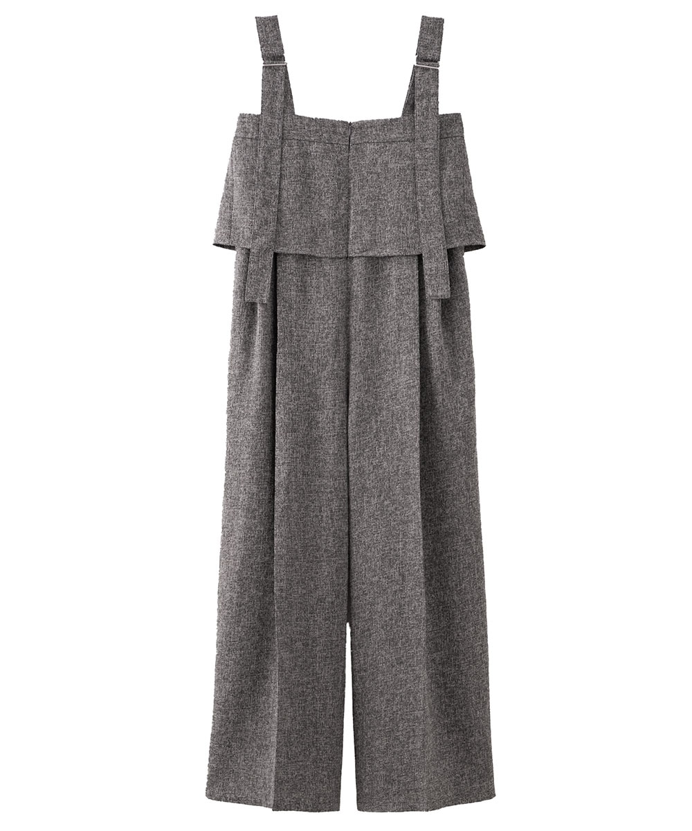 洗える】サマーツイード素材ドレープサロペットワイドパンツ