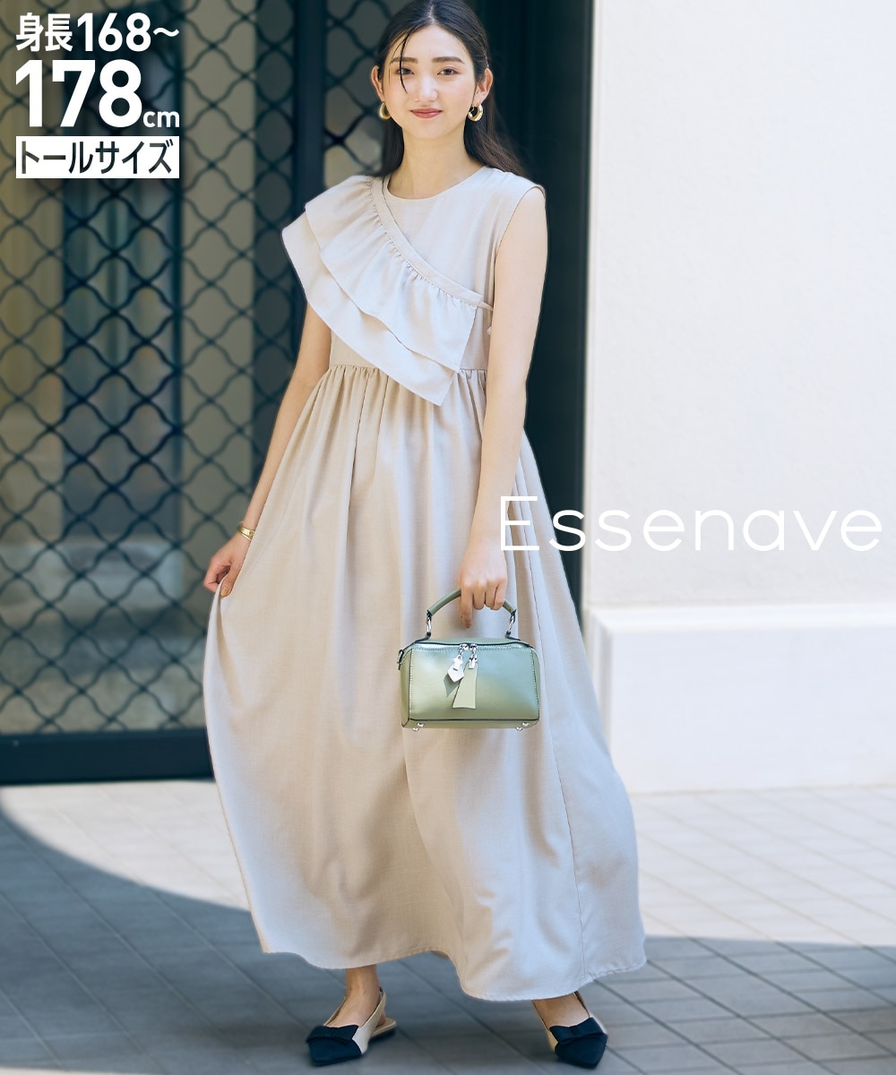 高身長 リネンライクマルチウェイフリル衿ワンピース（トールサイズ