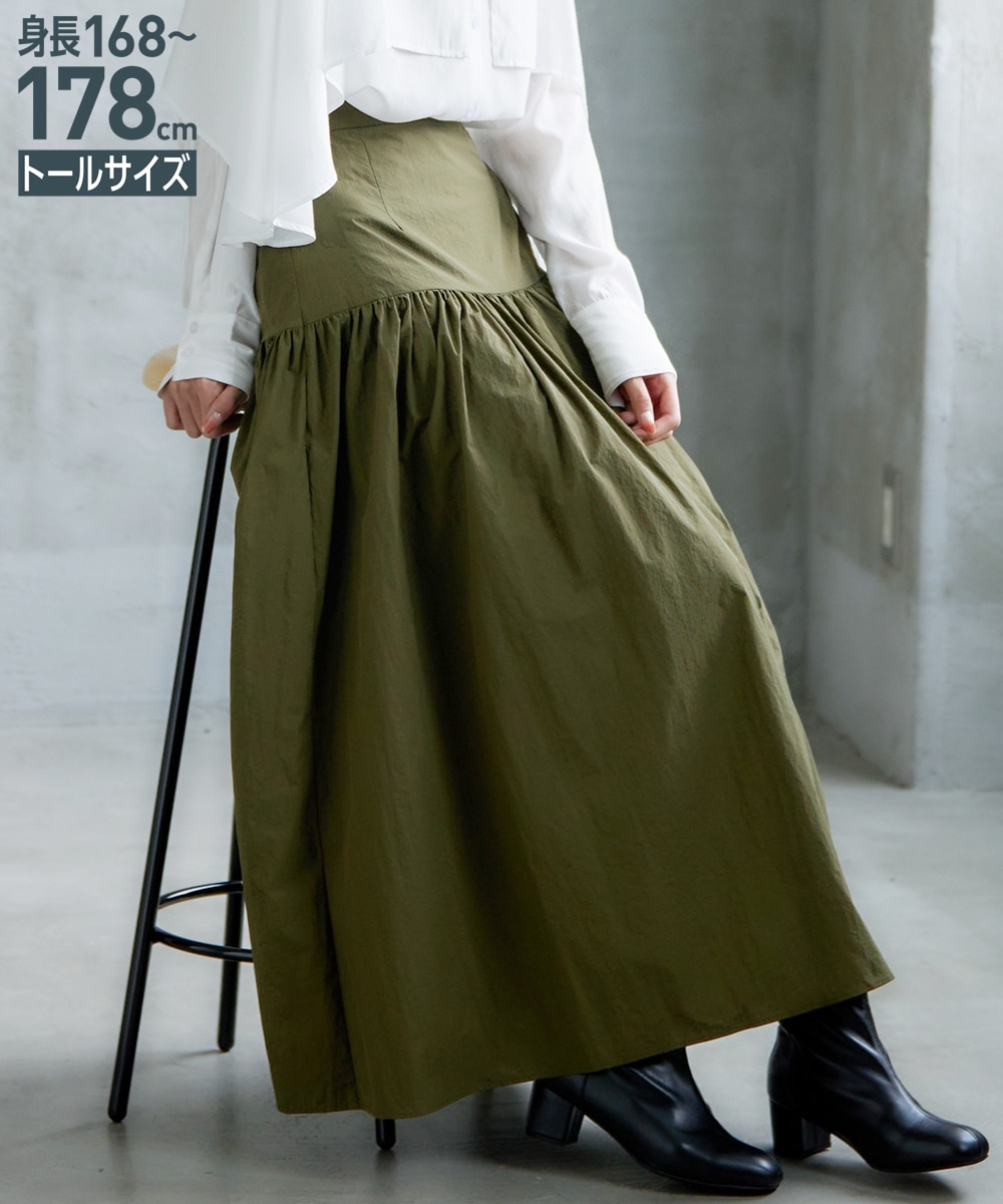 高身長 ギャザー切り替えティアードボリュームマキシスカート （トール