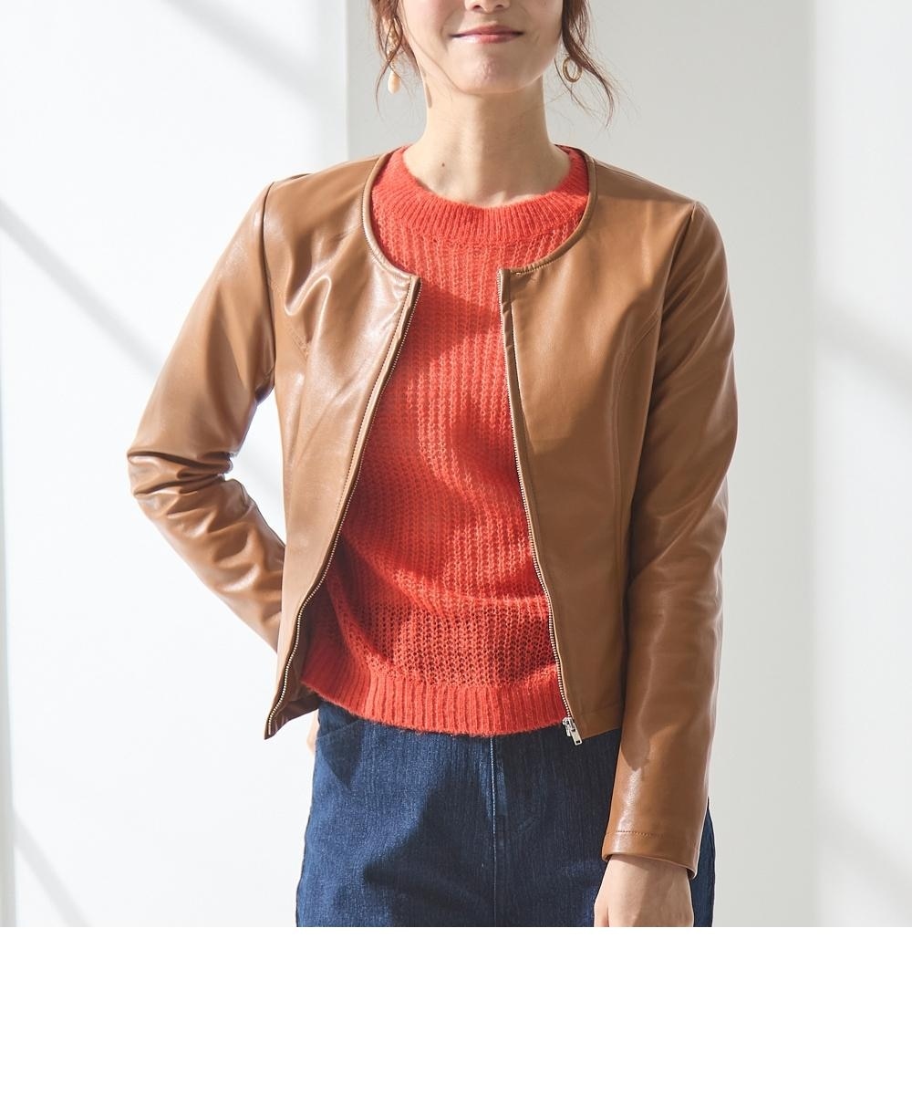 フェイクレザーノーカラージャケット＜大きいサイズ有＞【OtonaSMILE