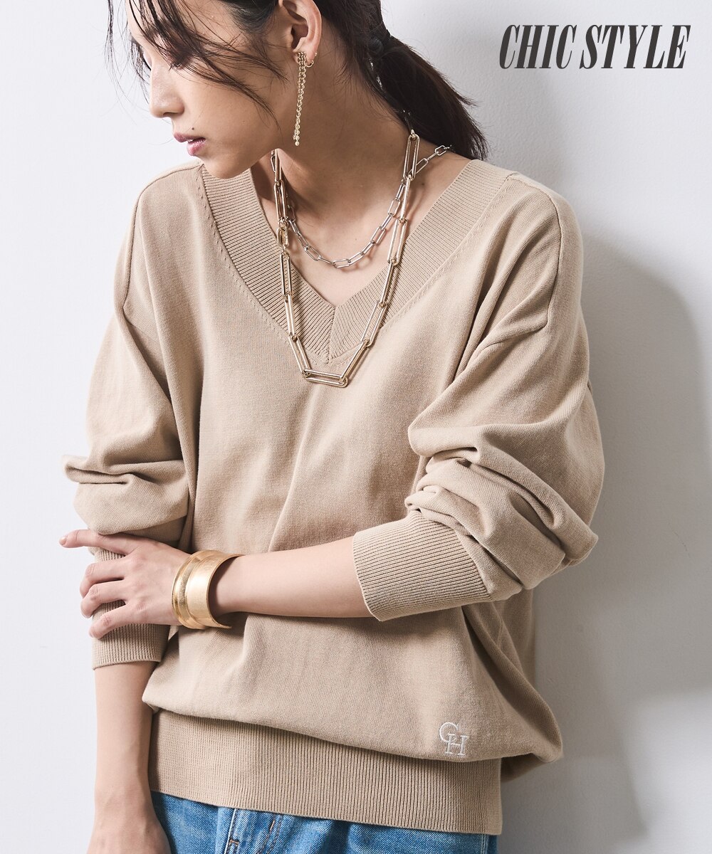 Vネックニットプルオーバー＜大きいサイズ有＞シックスタイル 通販