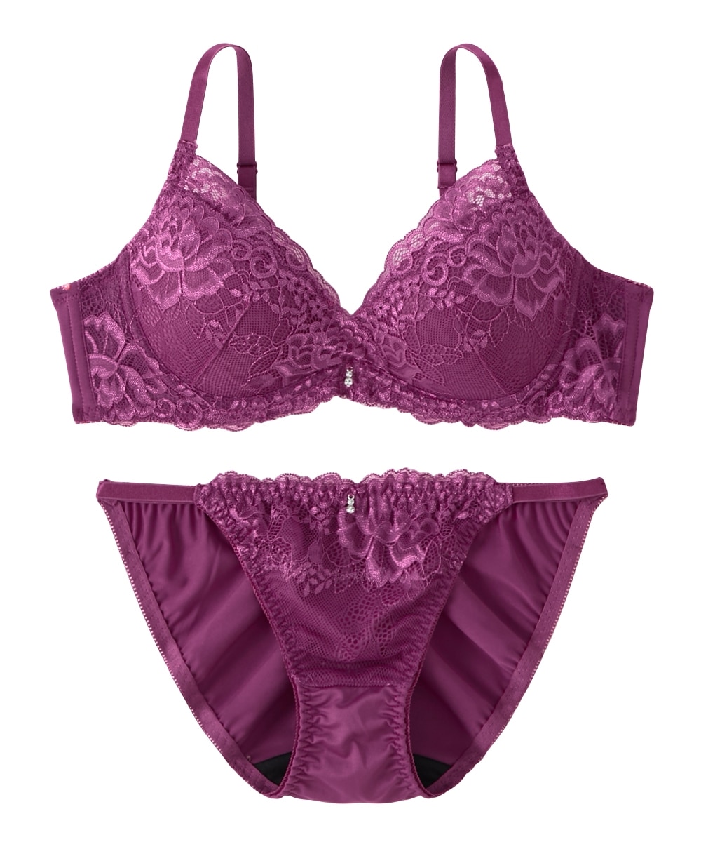 エレガントレースカシュクールデザインノンワイヤーブラジャーショーツ