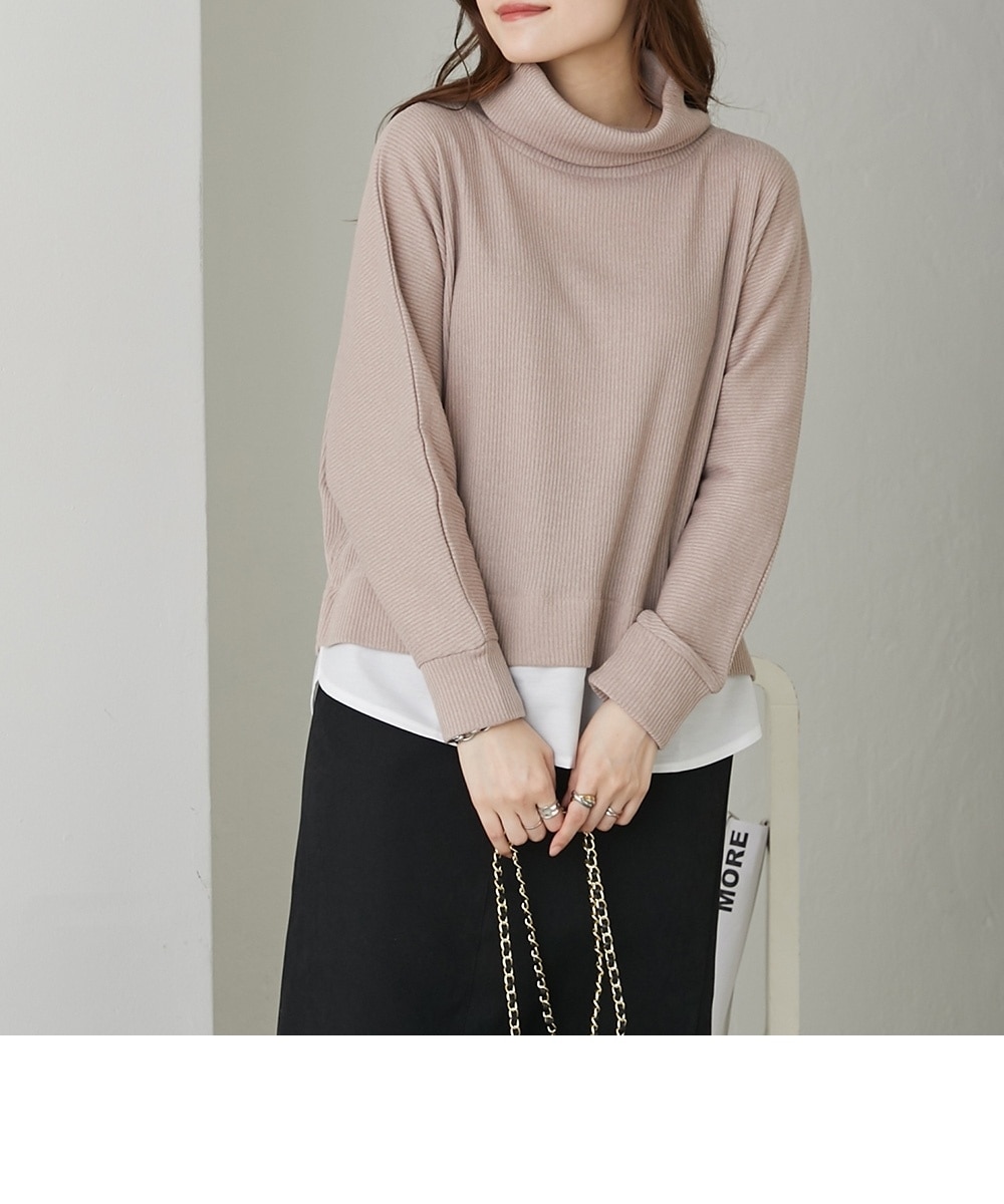 裏起毛オフタートル重ね着風ドルマントップス 通販【ニッセン】