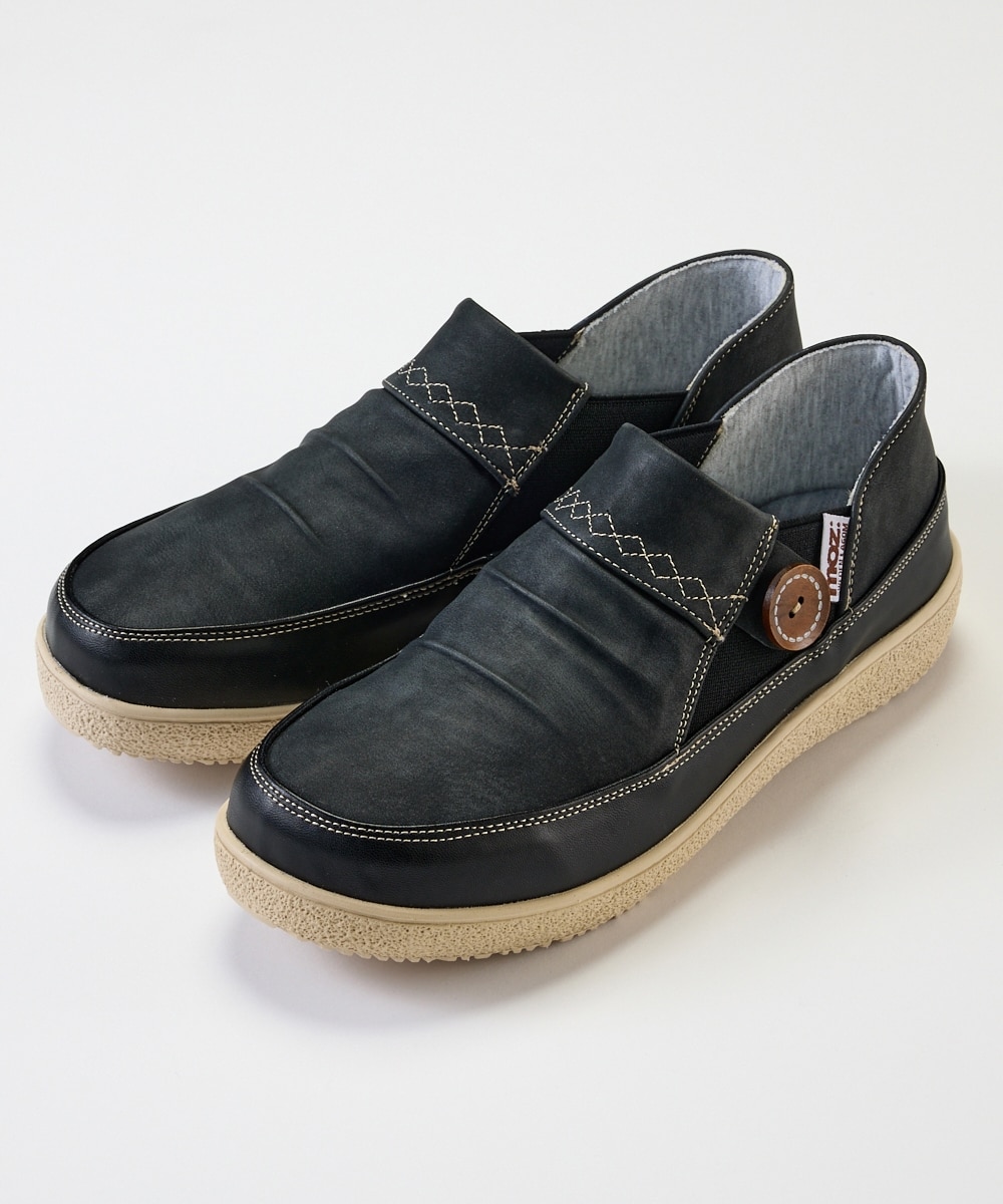 ゆったり幅広】moz（モズ）軽量ボタンデザインサイドゴアスニーカー