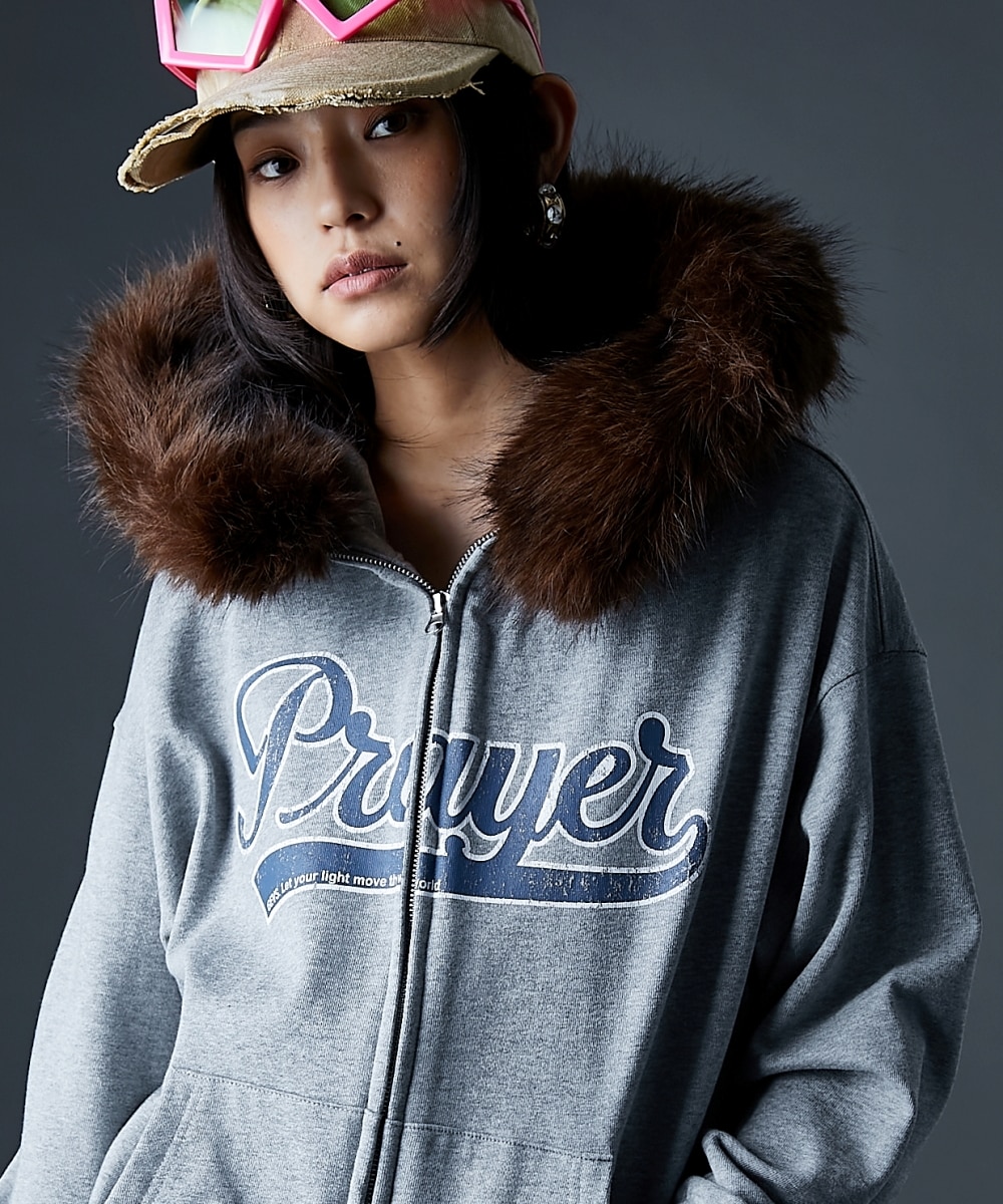 フェイクファー付き綿100％ジップアップパーカー＜大きいサイズ有