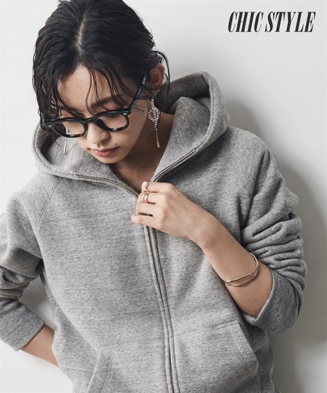 大きいサイズ 綿100％日本製こだわりのジップアップパーカー シック