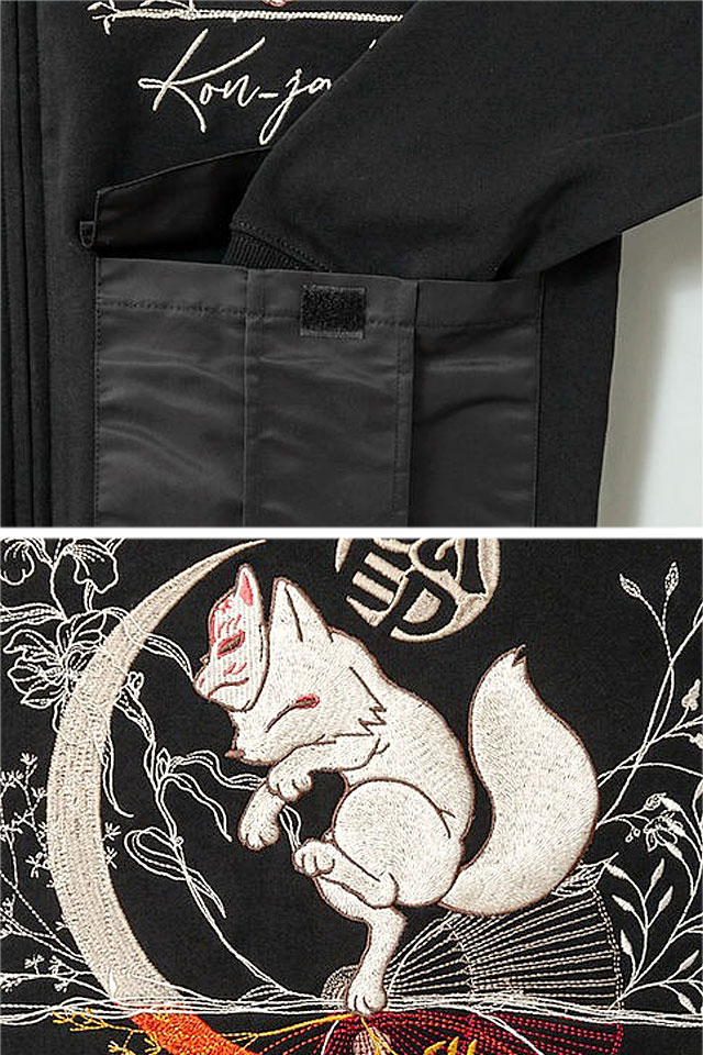 蔦に月が沈む幻影」総刺繍ナイロンポケットパーカー 今昔 KJ-29169 和