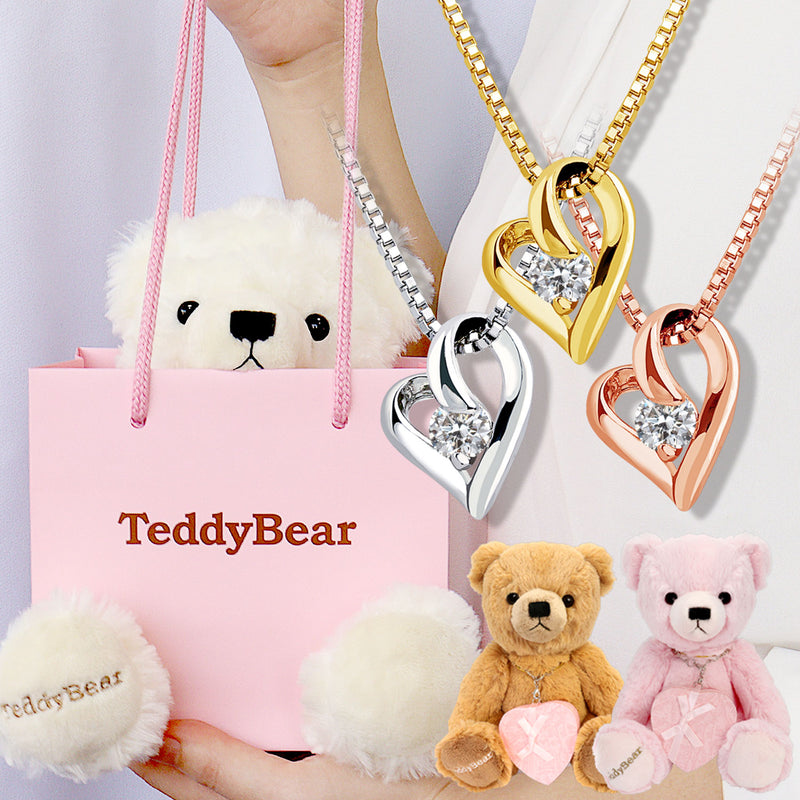 ネックレス レディース テディベア 付き オープンハート ジルコニア