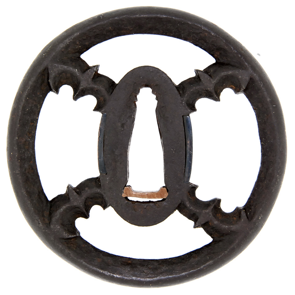 在銘 会津住正阿弥鍔 縦82mm横80mm厚さ5mm 時代物 刀装具 【公式通販】