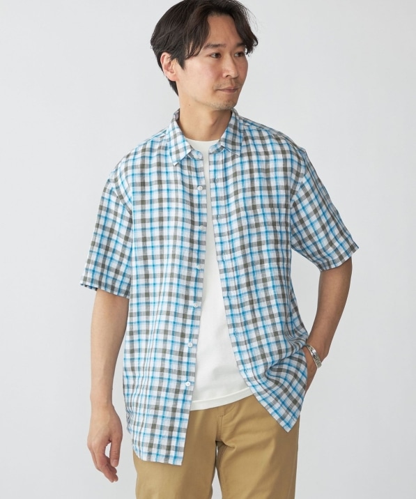 SHIPS: レイモンド レギュラーカラー リネン チェック ショート