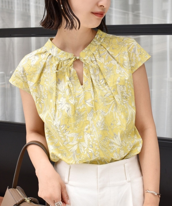 手洗い可能〉綿 ローン ボタニカル プリント フレンチ スリーブ