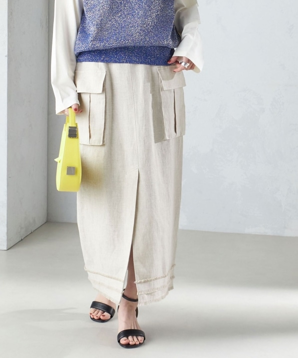 手洗い可能〉チェック / 無地 サイド ポケット タイト スカート