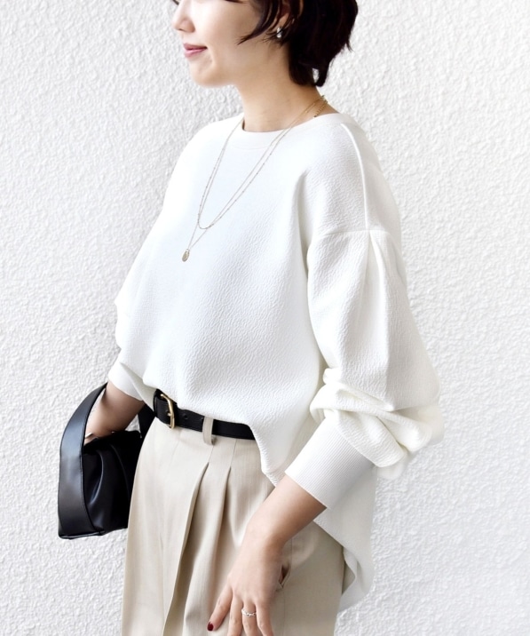 手洗い可能〉ダブル フェイス ニット リブ コンビ プルオーバー