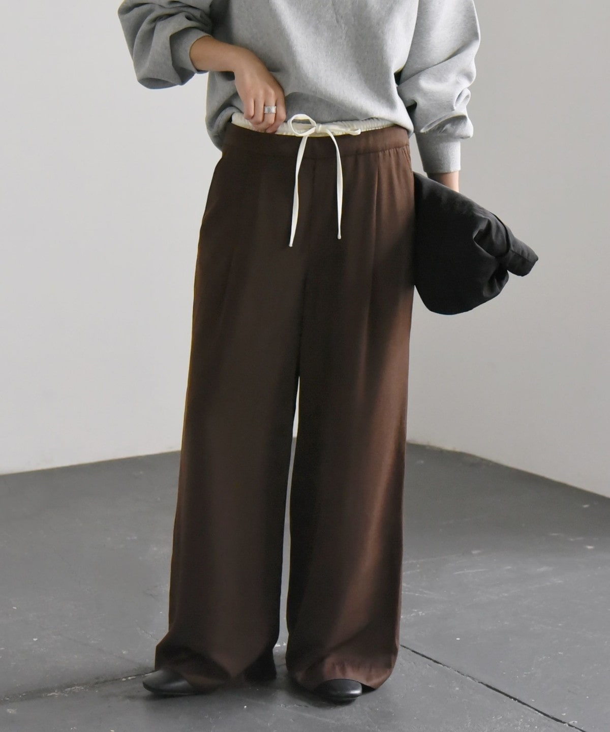 quaranciel:〈洗濯機可能〉シルキー サテン ダブルウエスト ワイド