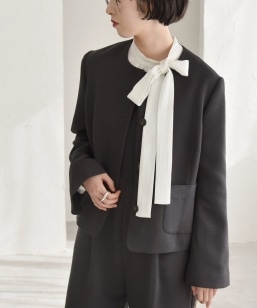 手洗い可能〉ツイル ストレッチ ノーラペル ジャケット（セットアップ