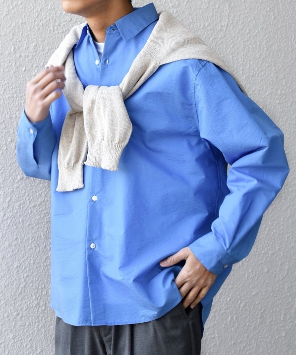 SHIPS any: JAPAN MADE ブルー ストライプ/ソリッド レギュラーカラー