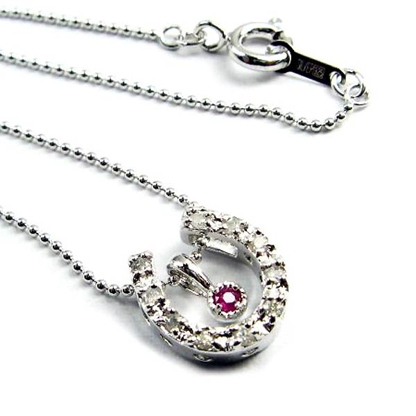 誕生石 ダイヤモンド 馬蹄 ホースシュー シルバー ネックレス 7月