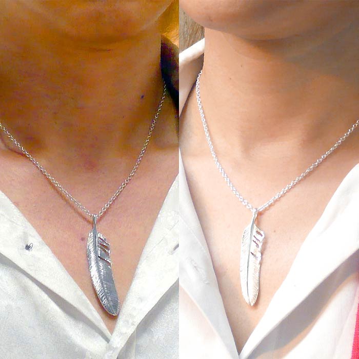 AQUA SILVER(アクアシルバー) フェザー シルバー ペア ネックレス 羽根