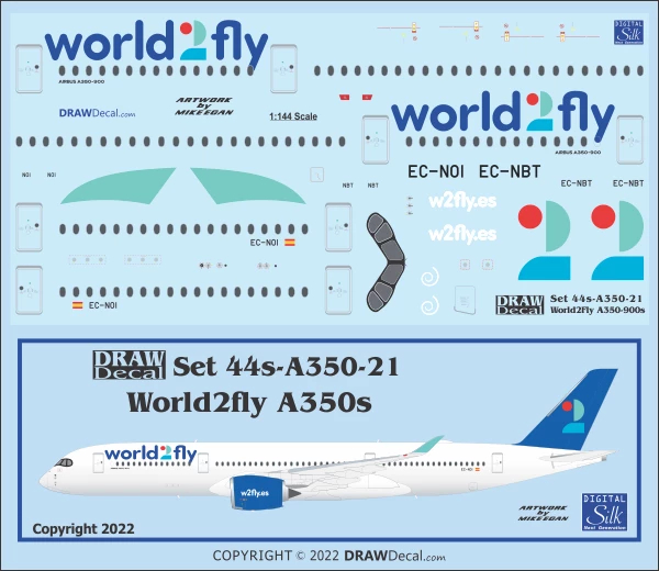 Airbus A350-900 - World2Fly Draw Decal -44-A350-21