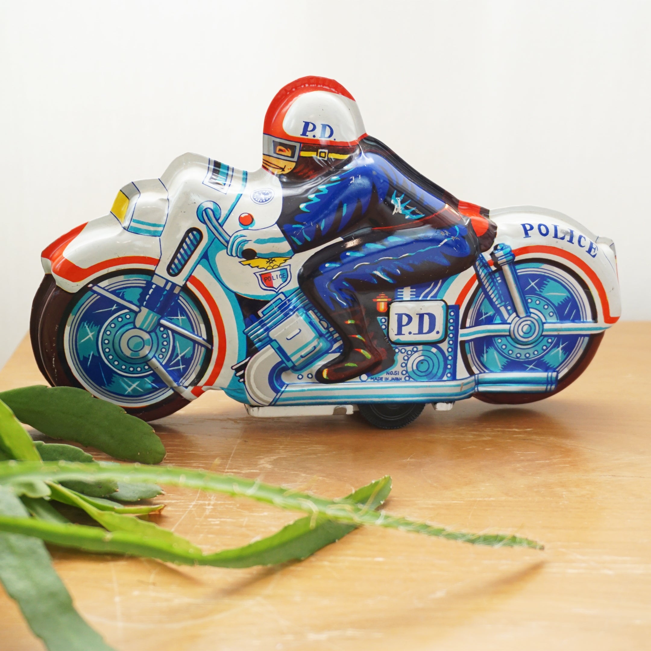 Vintage Tin Litho Friction Powered Motorcycle Police No. 51. Made