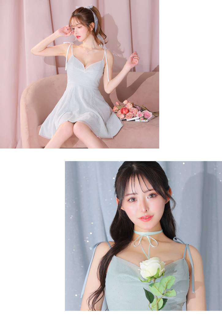 XSサイズあり】ショルダーリボンスタッズラメニットプリティミニキャバ