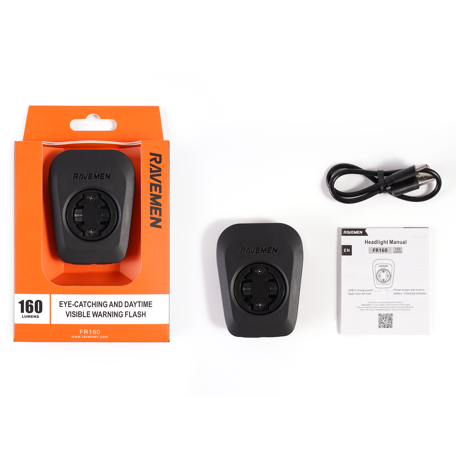 FR160 Rechargeable Daytime Visible Bike Light for Garmin/Wahoo_RAVEMEN