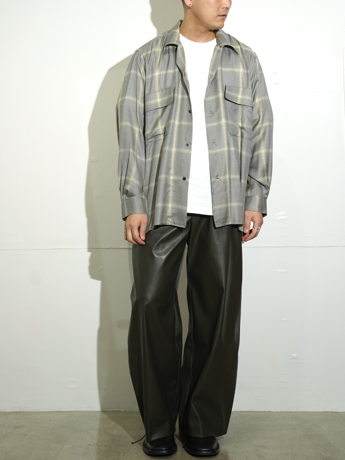 レーヨンウールプレイド オープンカラーシャツ - ヨーク レディース