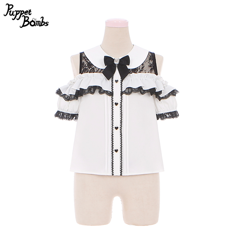 JILTU♡フリルブラウス ブラック/ホワイト 半袖 フリルブラウス