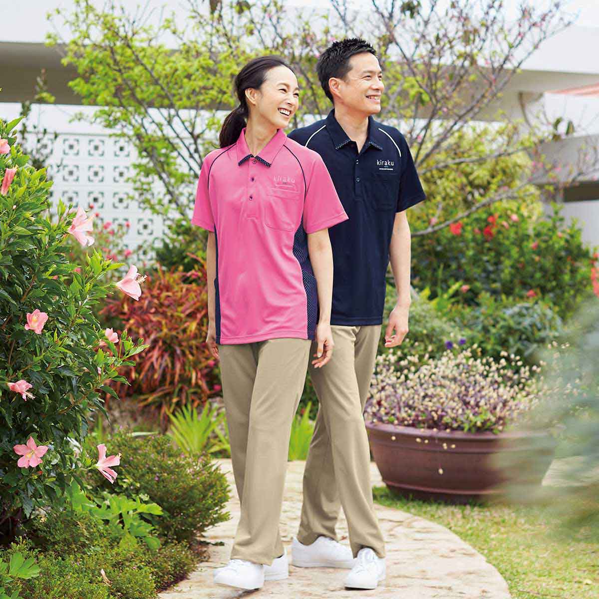 品番： CR113 】 男女兼用 ニットシャツ 介護士 ドット柄 腰ポケット