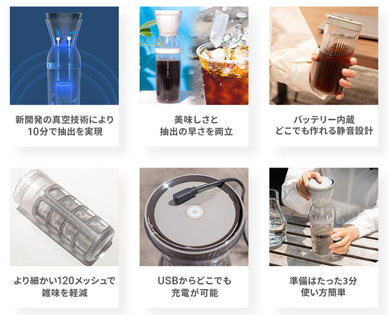 EPEIOS エペイオス コールドブリューメーカー 350ml USB電源式10分水