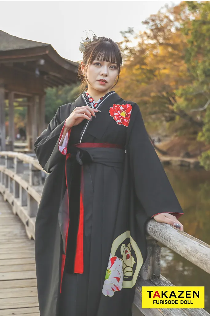 玉城ティナ×紅一点 黒/赤 椿柄 ヴィンテージスタイル かっこいい 大人