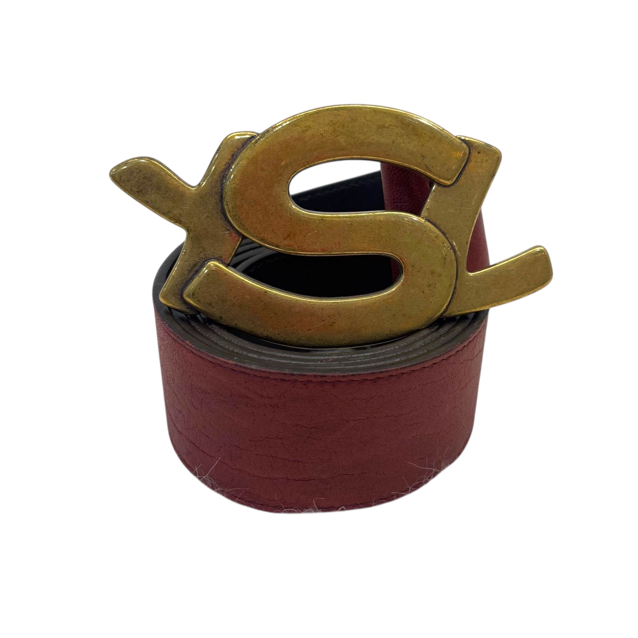 Buy Yves Saint Laurent Belts Dark Red YSL Logo Buckle Online