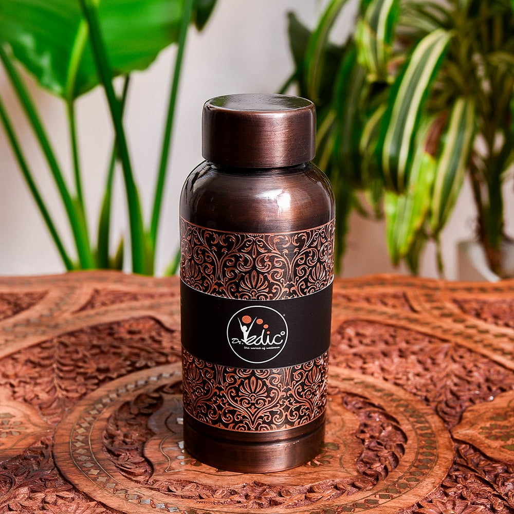 アーユルヴェーダ 高級銅製ウォーターボトル 水筒 ダマスク柄が美しい