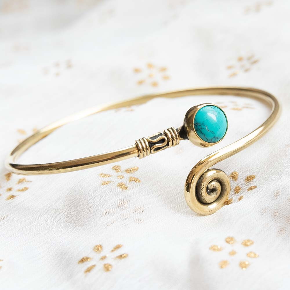 唐草 更紗 ブレスレット バングル 天然石とぐるぐるメタルバングル