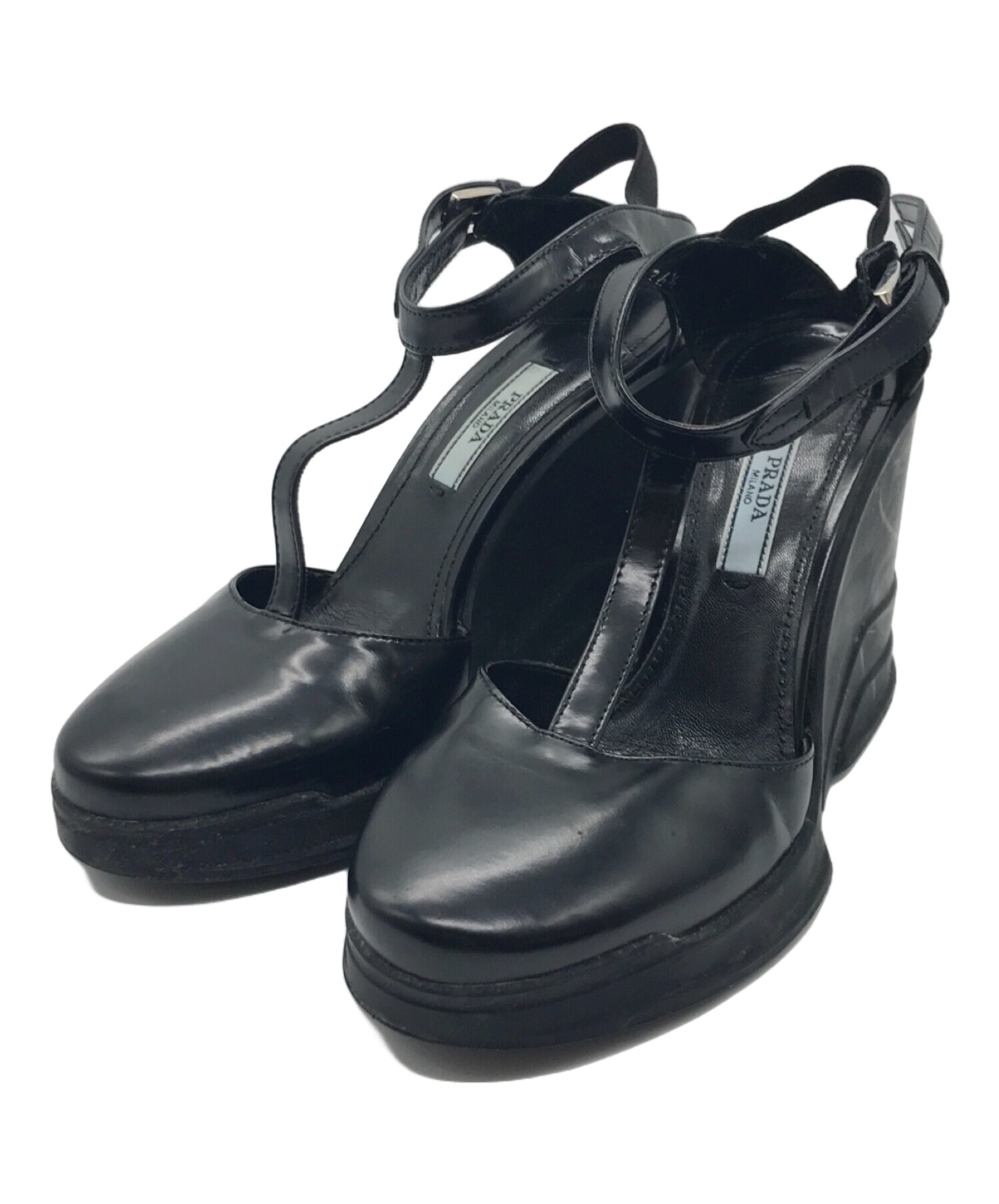 中古・古着通販】PRADA (プラダ) ラバーウェッジアンクルTストラップ