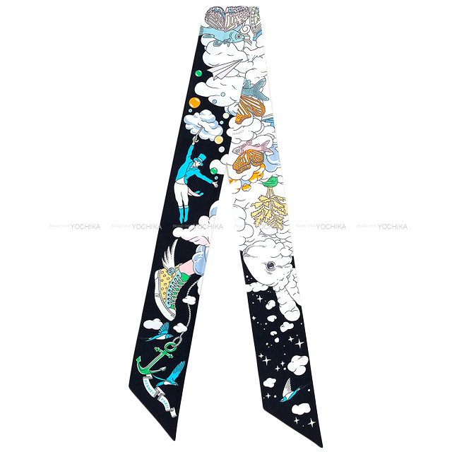 2022年秋冬 HERMES エルメス スカーフ ツイリー 私の雲 黒/モーヴ