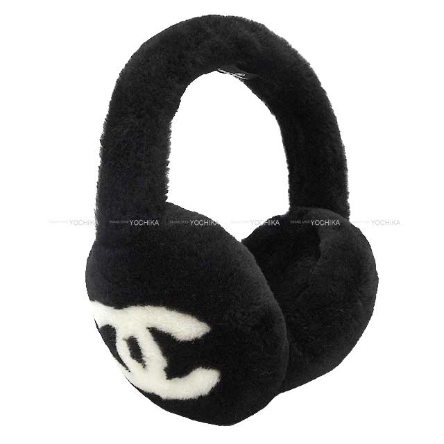 CHANEL シャネル イヤーマフ ファー ココマーク 黒 (ブラック)/白
