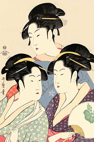 浮世絵・掛け軸 喜多川歌麿作 寛政の三美人