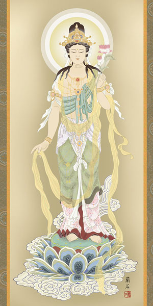 仏画 観音様の掛け軸 高見蘭石作 聖観音